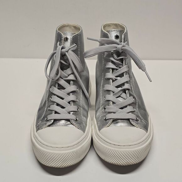 Stuart Weitzman Ollie High-top Silver sneaker boots Women's 8 - Picture 2 of 8